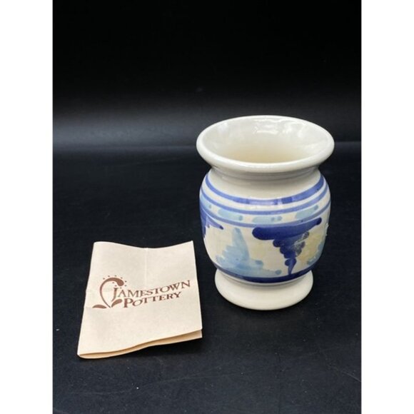 Jamestown Pottery Pot Signed Blue Grey Vase Candle Votive Holder - Picture 5 of 12